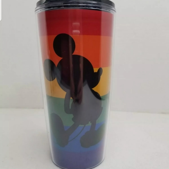 Disney Mickey Mouse Silhouette Rainbow Love Travel Tumbler With Lid New - Picture 6 of 6